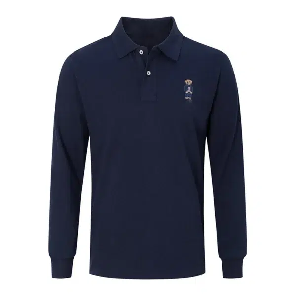 High Quality European Size Men Ralph Slim Fit Small Bear Long Sleeve 100%Cotton Mesh Polo Shirts 9936 - Image 3