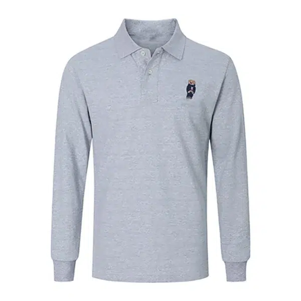 High Quality European Size Men Ralph Slim Fit Small Bear Long Sleeve 100%Cotton Mesh Polo Shirts 9936 - Image 4