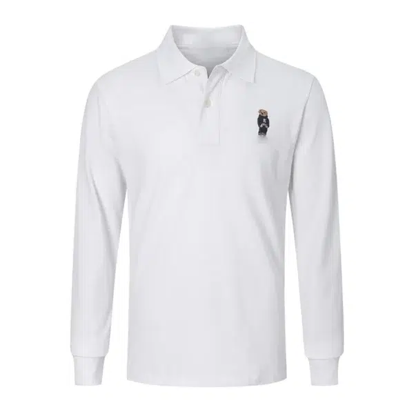 High Quality European Size Men Ralph Slim Fit Small Bear Long Sleeve 100%Cotton Mesh Polo Shirts 9936 - Image 2